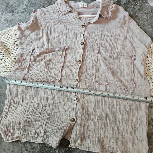 POL Boho Festival Crotchet Sleeve Oversized Button Down Top Size S - Picture 4 of 7